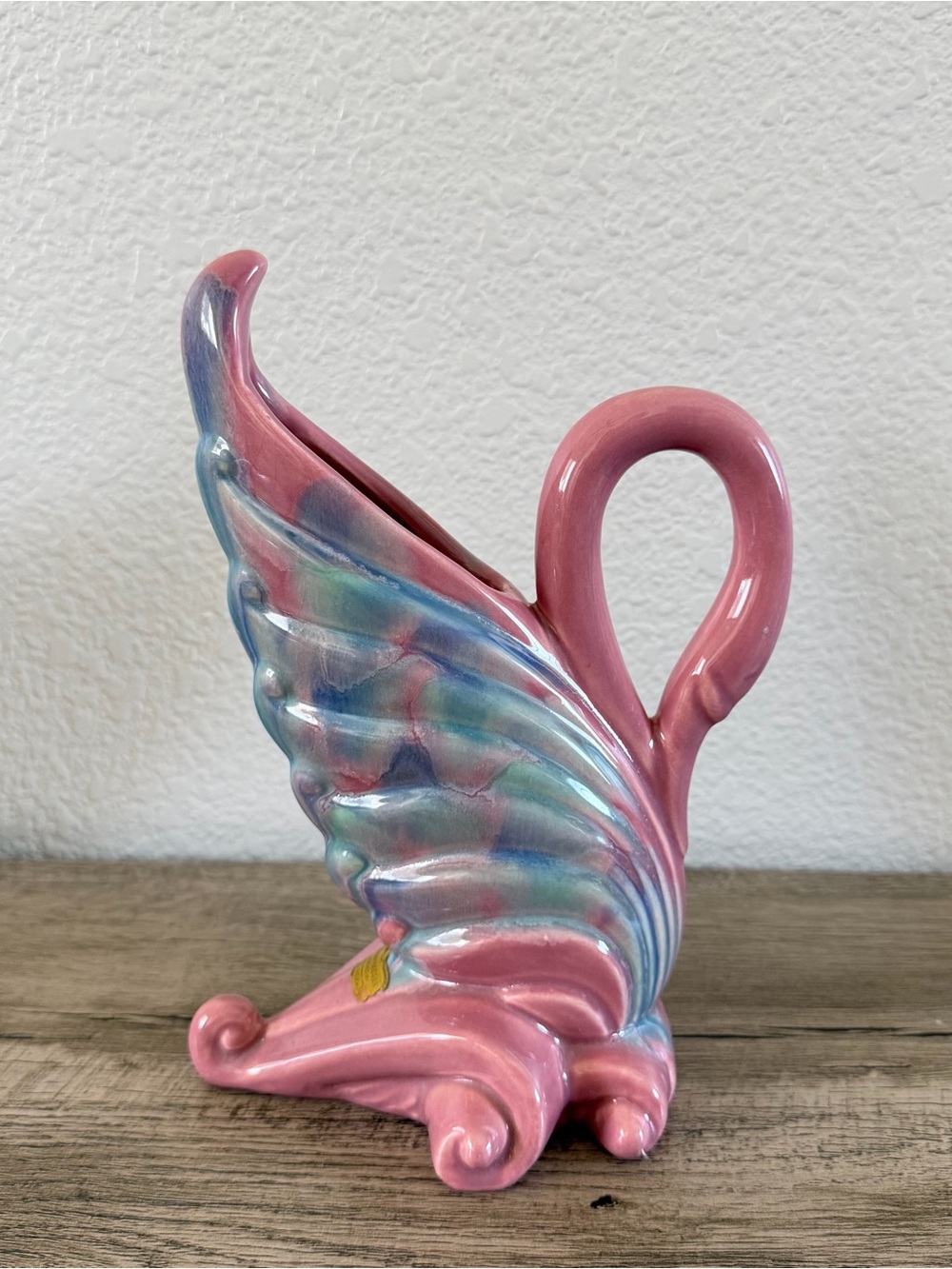 Royal Haeger Pottery Vintage Vase Planter Swan Mauve Pink & Blue MCM Colorful